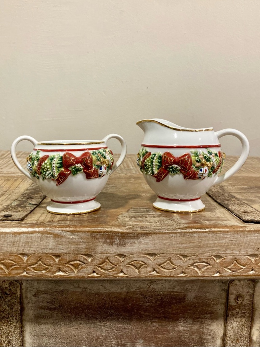 Waterford Holiday Heirlooms Christmas Creamer and Sugar Bowl Set Missing Lid